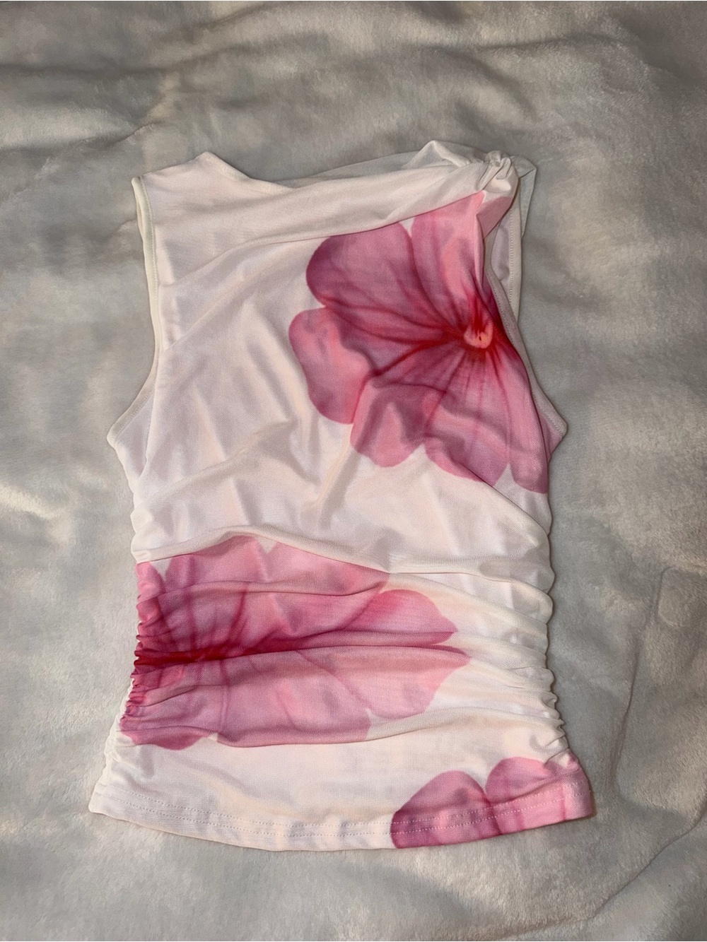 White & Pink Floral Sleeveless Women’s Top
